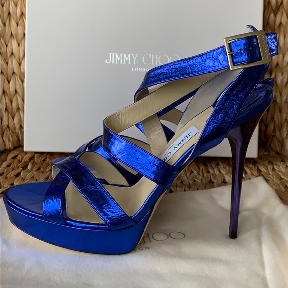 NIB Jimmy Choo Blue Metallic Leather Platform 41 - Picture 4 of 8